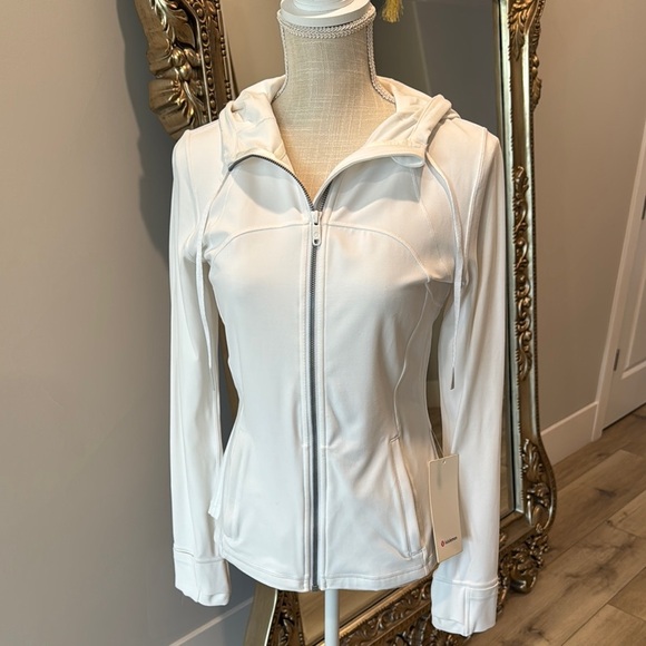 White Athletic Zip-Up Jacket with Hood - Picture 1 of 5